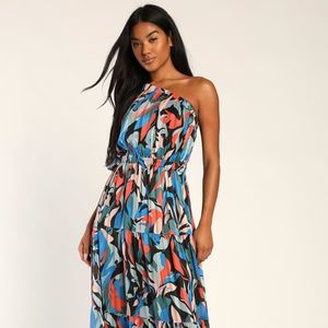 Lulu's Multicolor One-Shoulder Maxi Dress